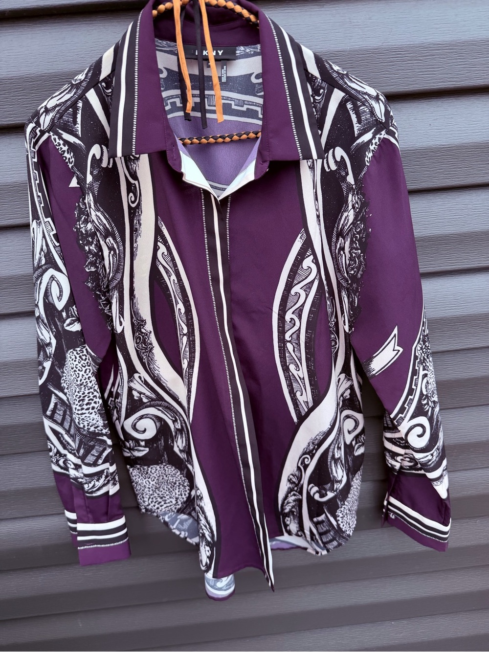 DKNY Purple and White Graphic Button-Down Shirt - Picture 2 of 15